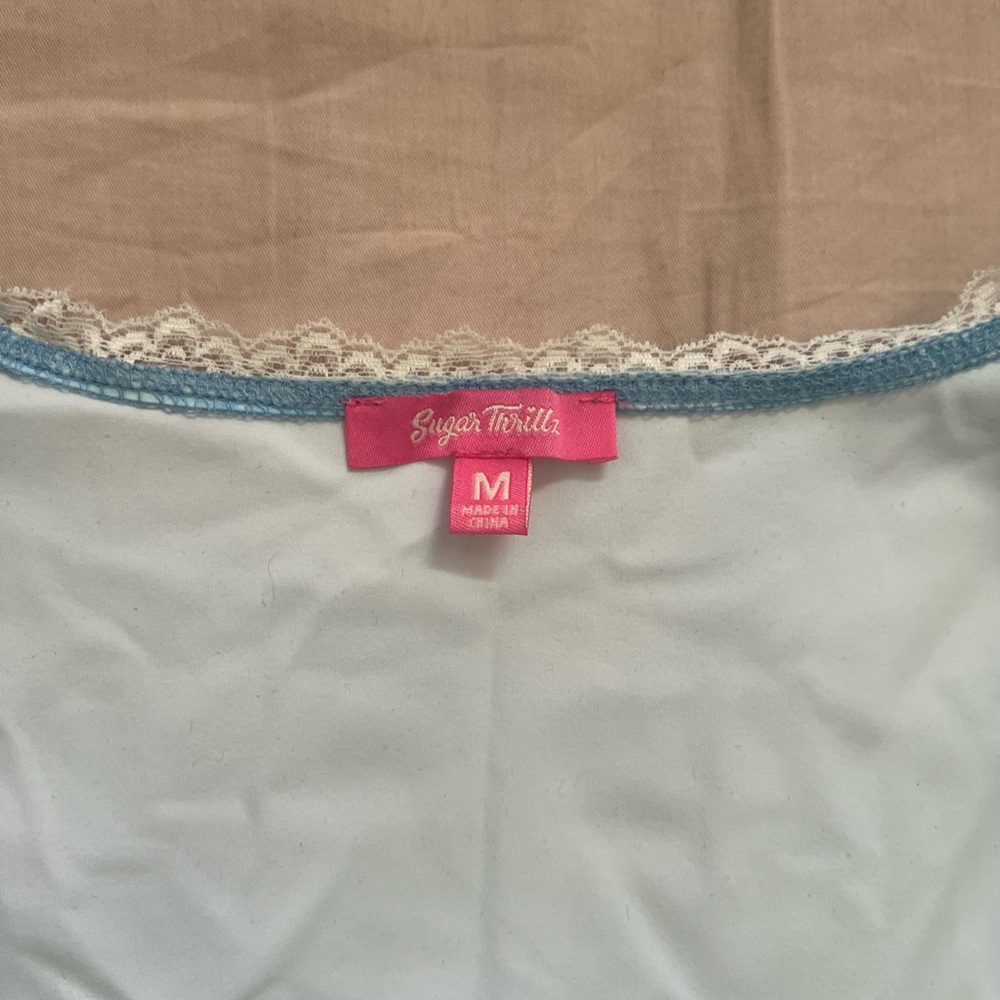 Sugar Thrillz Blue and White Lace Ballet Trim Top - Picture 2 of 6